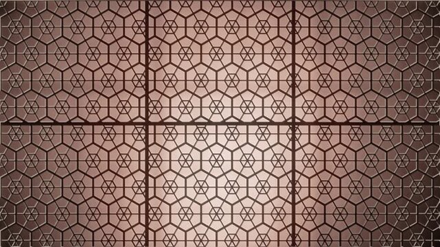 Japanese Kumiko Wood Lattice Backlit Shoji Screen Asanoha Pattern Seamless Loop in calm rosewood tones