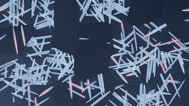 Martensite Laths Weaving Across Polygonal Steel Grains, Phase Transformation Microstructure Seamless Loop in deep blue tones