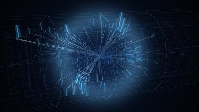 Particle Collider Detector Event with Helical Curved Particle Tracks Seamless Loop in soft cyan tones