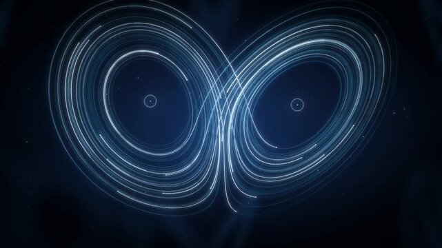 Lorenz Strange Attractor Butterfly Weaving Through 3D Phase Space seamless loop in deep cyan tones