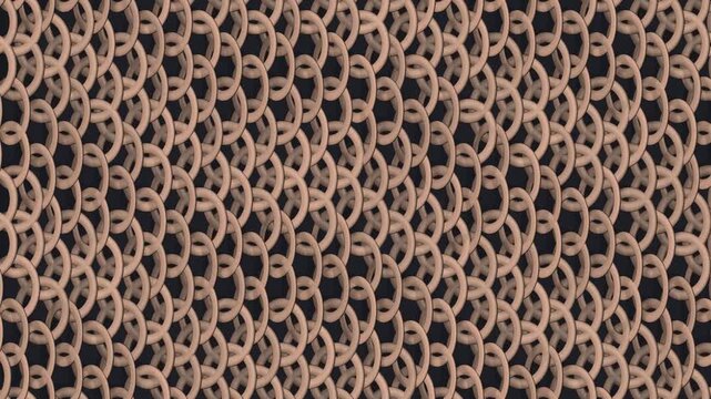 Chainmail Ring Mesh Take-Up Wave, Matte Metal Rings Locking Into Ridges, Seamless Loop in vibrant copper tones