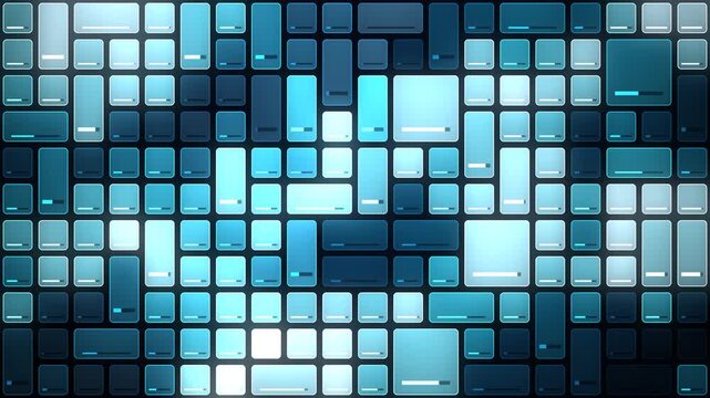 Risk heatmap dashboard grid of data tiles updating from cool blue to hot red, seamless loop in soft charcoal tones