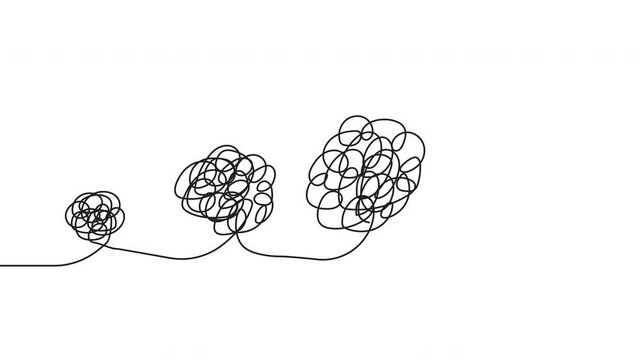 Scribble Growth Line Animation, Hand Drawn Increasing Chaos and Complexity Motion Graphic, 4K Horizontal Video