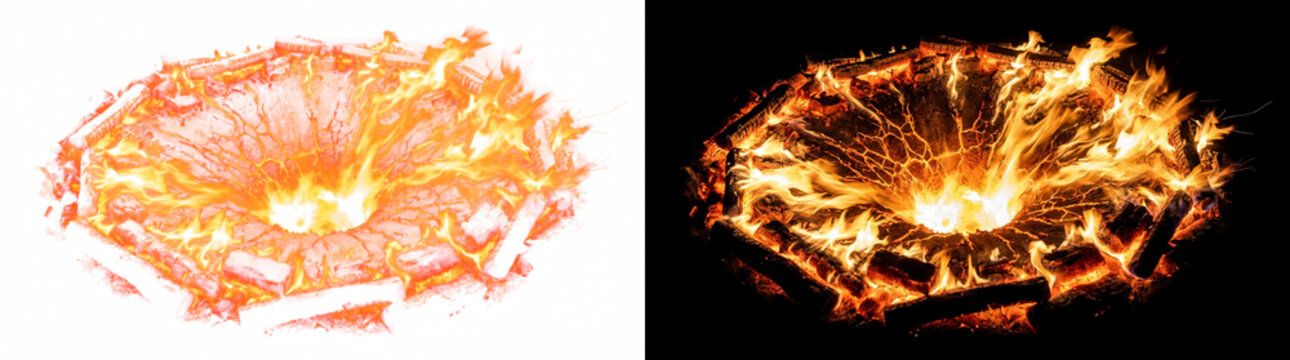 Imploding Bonfire Ring Fire Overlay Featuring Sunken Ember Basin and Inward Swirling Flames PNG Cutout