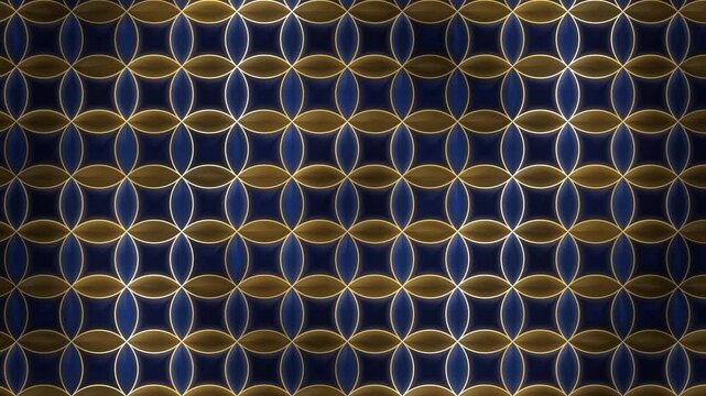 Shippo seven treasures Japanese traditional pattern interlocking circles gold cloisonne background seamless loop in subtle indigo tones