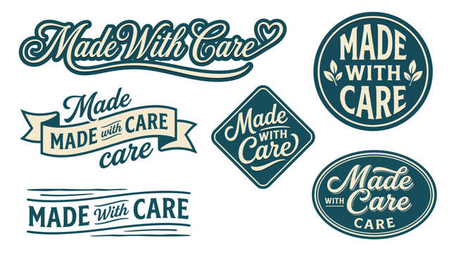 A beautiful compilation of logo designs expressing the theme 'Made With Care', showcasing the importance of quality craftsmanship and heartfelt attention to detail.