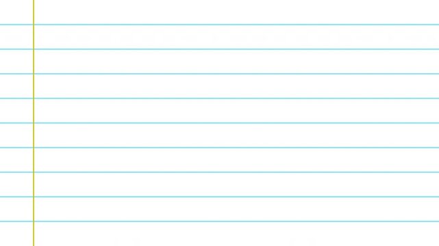 Lined Notebook Paper Background with Blue Horizontal Lines and Yellow Margin 4K Horizontal Video