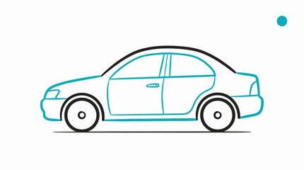 Fototapeta premium Minimalist line art illustration of a generic four-door sedan car, side view. Vector outline graphic of a modern automobile design.