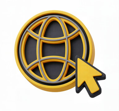 3D web globe icon with mouse cursor arrow