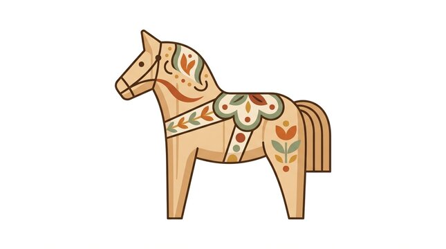Vector illustration of a traditional Swedish Dala horse with folk art patterns on a clean white background