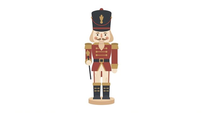 Festive wooden nutcracker soldier illustration, traditional Christmas holiday toy character graphic vector design element