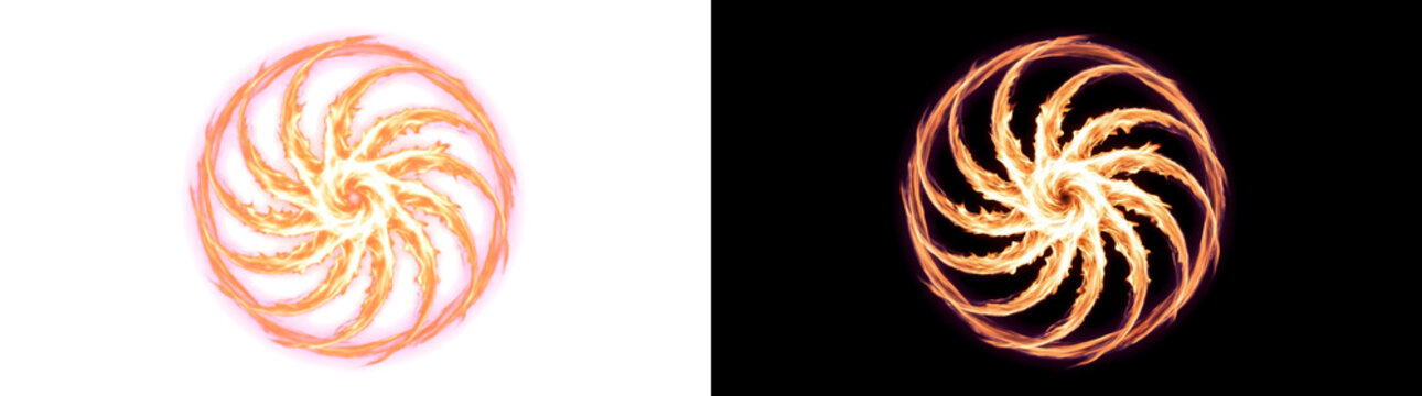 Spinning fire spur rowel wheel with rotational flame teeth, fire overlay isolated on transparent background
