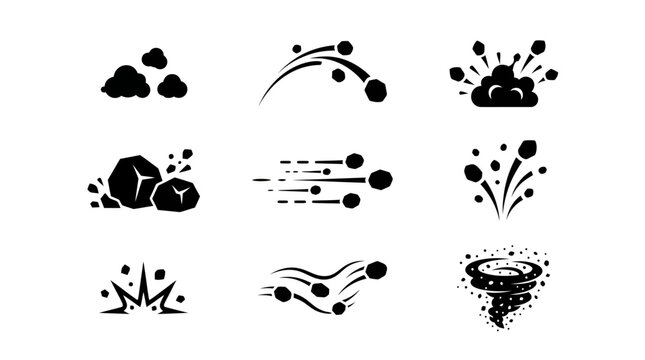 Black icons of weather natural phenomena.