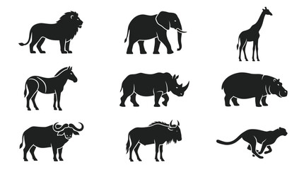 Obraz premium Black silhouettes of various wild animals.