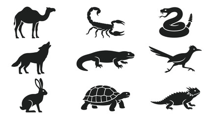 Fototapeta premium Black silhouettes of various wild animals.
