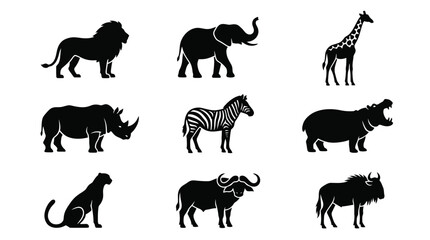 Fototapeta premium Black silhouettes of various wild animals.