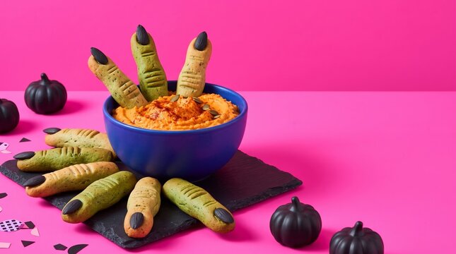 Cute, Halloween finger cookies dipped in orange spread
