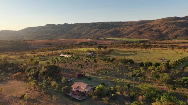 Aerial view of a farm in the Serra da Canastra region of Minas Gerais reveals the strength of the Brazilian rural landscape