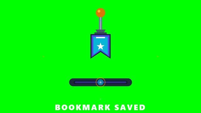 2D Animated Bookmark Saved Icon on Green Screen Background.