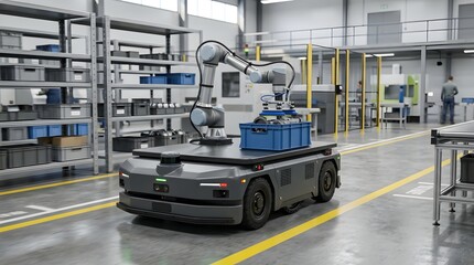 Naklejka premium An autonomous mobile robot (AMR) for material transport with a cobot arm on its platform