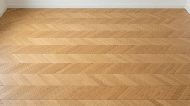 Chevron pattern wooden parquet floor in bright modern interior