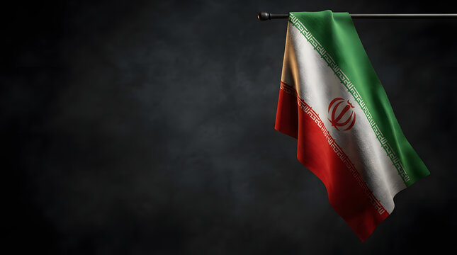 Iranian national flag on dark textured background