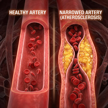 Artery comparison of healthy vs atherosclerosis condition.