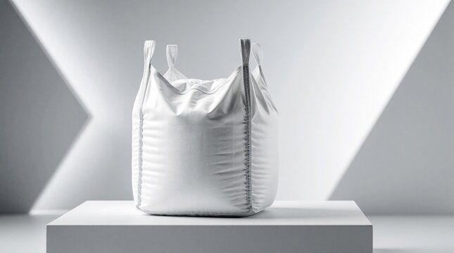 Large white industrial bulk bag mockup for dry materials, suitable for logistics, shipping, and warehouse storage. Offers blank space for branding or product labels.