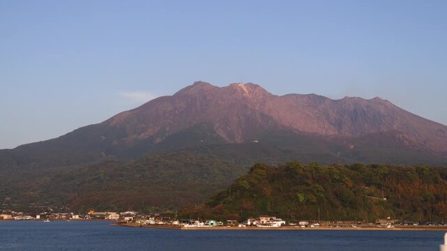 Sakurajima Volcano Island landscape, Japan, Kagoshima prefecture, Kyushu island region, island volcano and bay, Yunohira Observation Deck, ferry trip from Kagoshima, Kirishima-Kinkowan National Park 