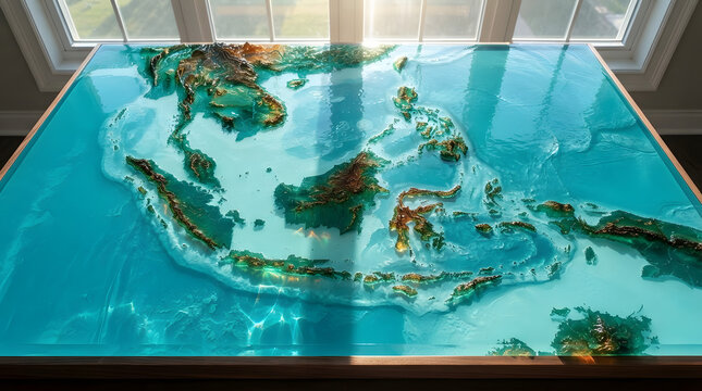 3D Relief Map of Southeast Asia with Natural Sunlight