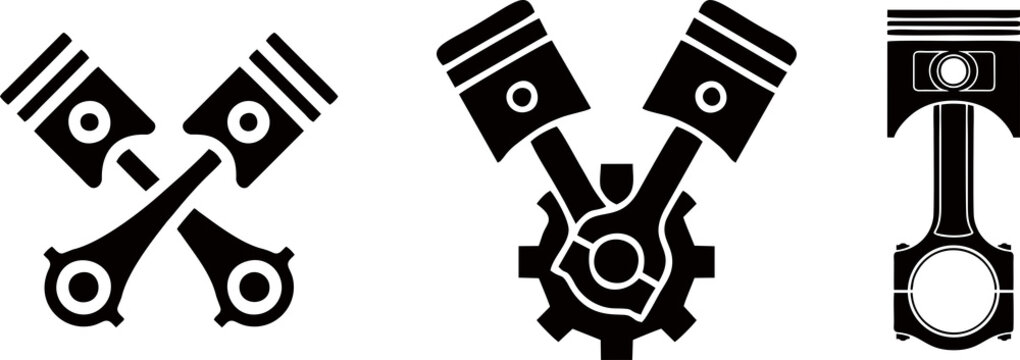 Piston Engine Mechanical Icons Isolated on White Background