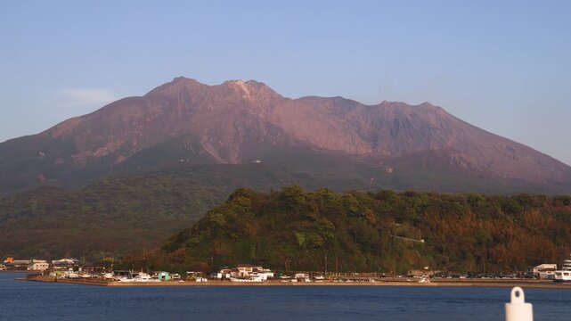 Sakurajima Volcano Island landscape, Japan, Kagoshima prefecture, Kyushu island region, island volcano and bay, Yunohira Observation Deck, ferry trip from Kagoshima, Kirishima-Kinkowan National Park 