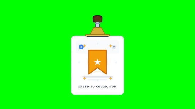 Animated Saved to Collection Bookmark Icon on Green Screen Background.