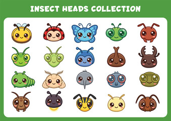 Fototapeta premium Cute cartoon insect heads collection for playful branding and digital design projects