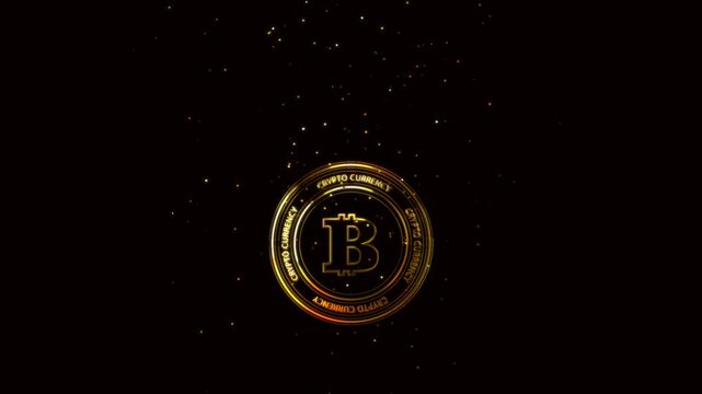 luxury gold bitcoin symbol with emitter effect on green screen background