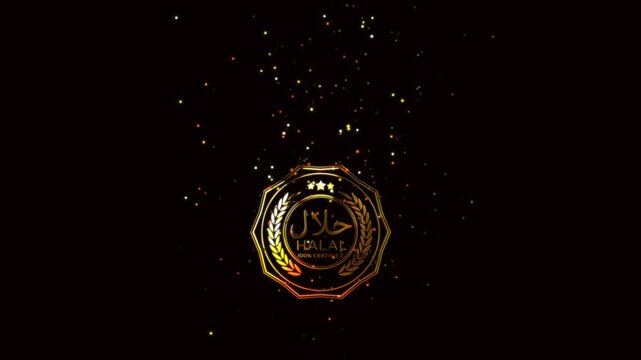 luxury gold halal logo falling down animation with emitter effect on the green screen background