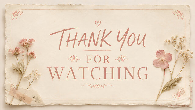 Elegant outro card with handwritten thank you for watching text on beige background.