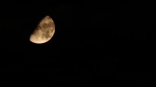 Tokyo,Japan - August 21, 2026: An airplane passing on The half moon shining beyond thin clouds