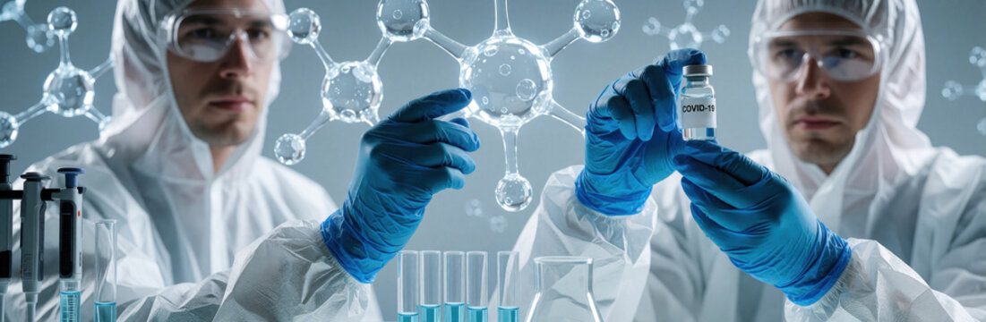 Laboratory, scientist, technician, handling, vaccine, COVID-19, molecular structure, medical research, lab experiments, cleanliness, health safety, scientific discovery, biological molecules,