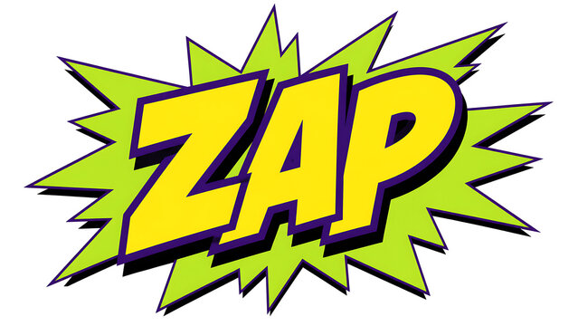 Colorful comic book style illustration of the word ZAP in bold yellow letters.