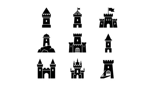 Collection of castle tower silhouettes.