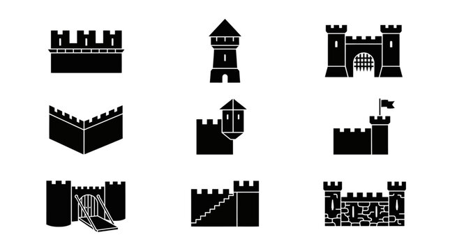 Collection of castle wall silhouettes.