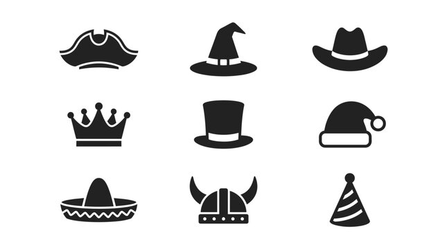 Collection of various hats and crowns.
