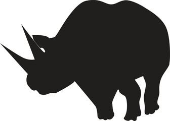 Black silhouette vector of a triceratops dinosaur with distinctive horns and frill. © Nahid