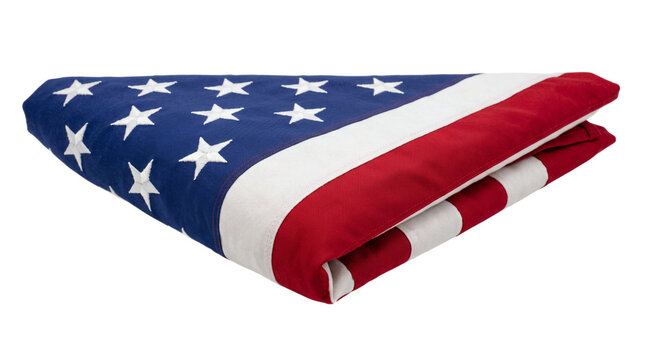A Ceremonial Triangulated Fold of the American National Flag Isolated Against a Plain White Background