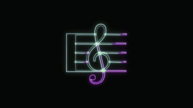  Musical Notes Icon Neon Seamless Loop 4K with Black Background Animated Promotional Typography for Video Editing
