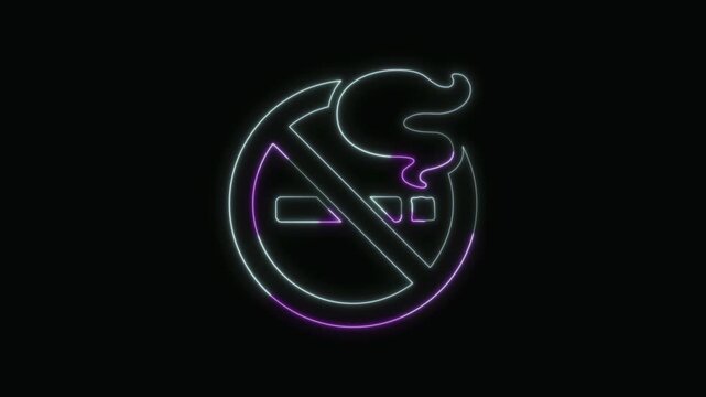  No smoking Icon Neon Seamless Loop 4K with Black Background Animated Promotional Typography for Video Editing