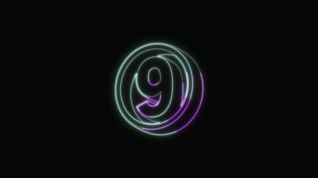 Number 9 Neon Text Seamless Loop 4K Black Background Animated Promotional Typography for Video Editing