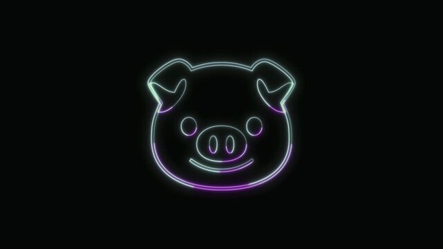  Pig Icon Neon Seamless Loop 4K with Black Background Animated Promotional Typography for Video Editing