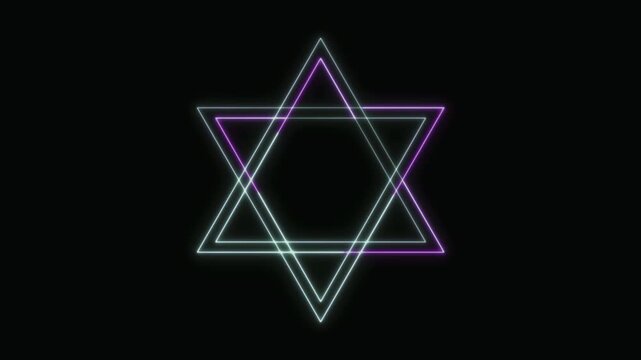  Star of David Neon Seamless Loop 4K with Black Background Animated Promotional Typography for Video Editing